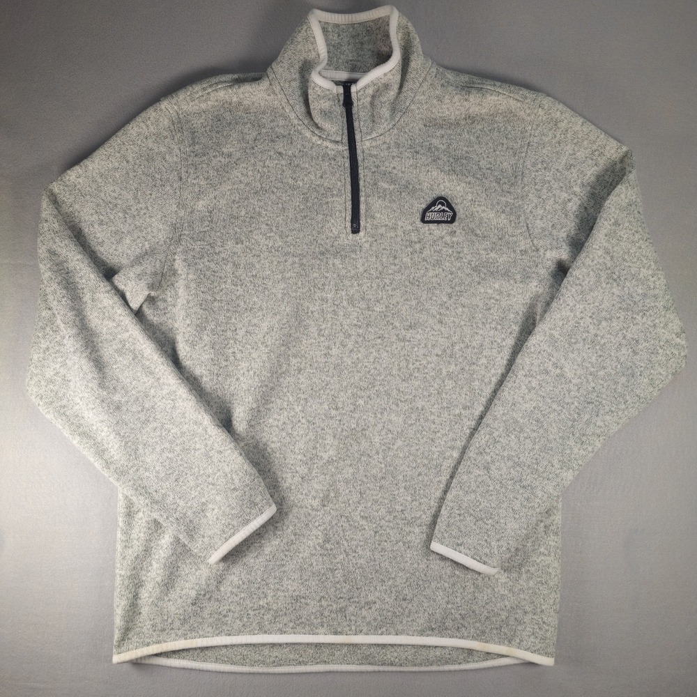 Hurley Men's Quarter Zip Sweater Fleece Pullover Gray Heather Logo Size Large L